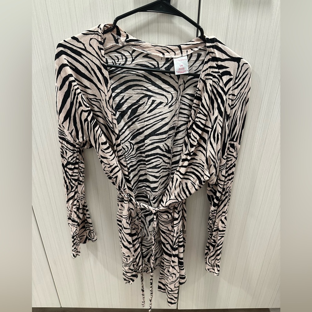 Zebra striped light cardigan with tie